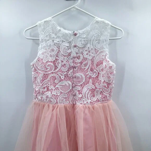 Pink Party Dress for a Princess! White Lace Tulle Ballgown Easter Flower Girl - Picture 4 of 15